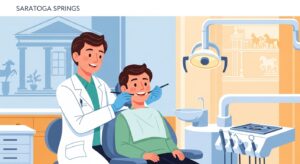 Dentist examining a child's teeth in a comforting and modern dental office
