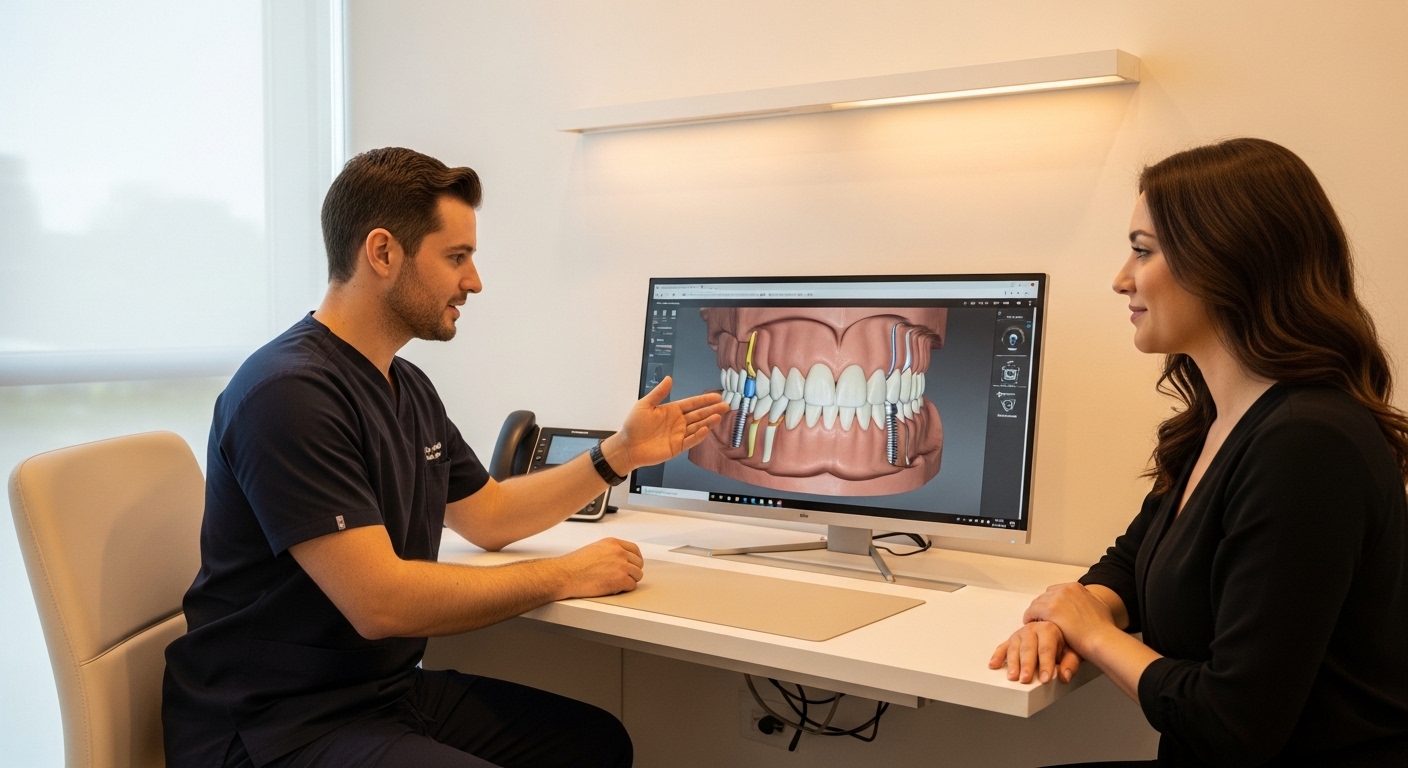 Dental consultation showcasing advanced implant technology in a modern clinic